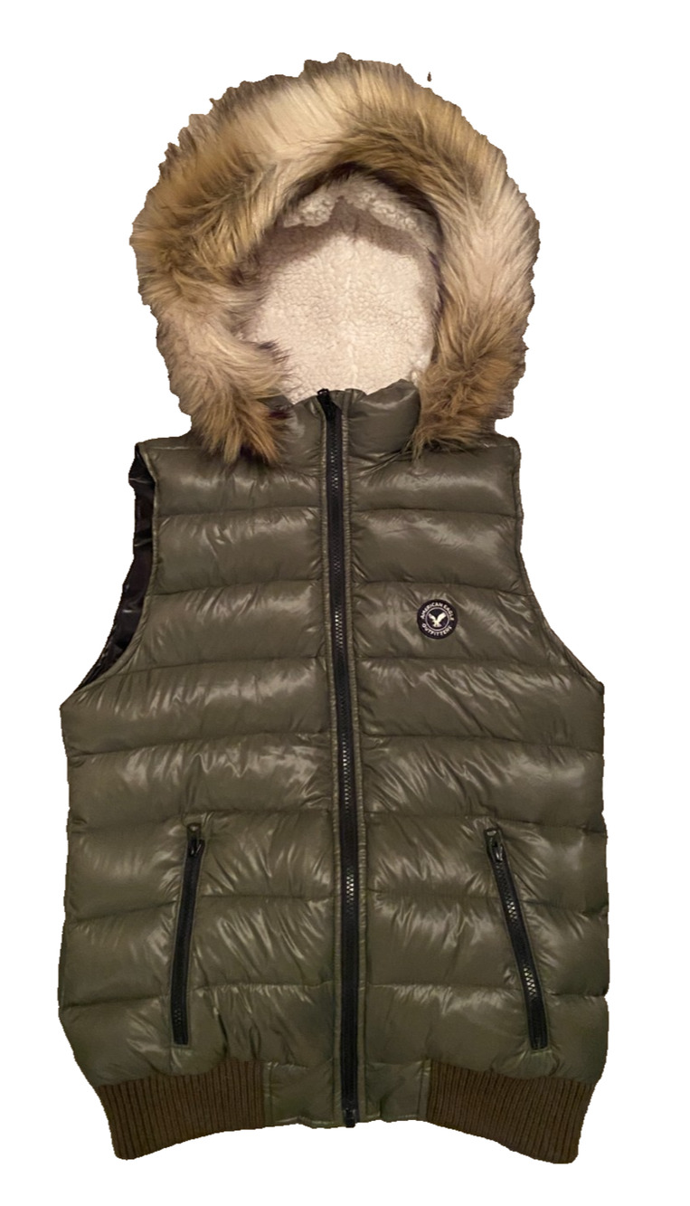 NWOT American Eagle Down Puffer Vest M Olive Green 2010s Indie